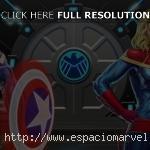 Capitán América, Capitana Marvel y Halcón en Marvel Puzzle Quest