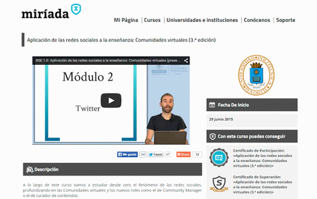 Curso Online Aplicación de las redes sociales a la enseñanza: Comunidades virtuales miriadax