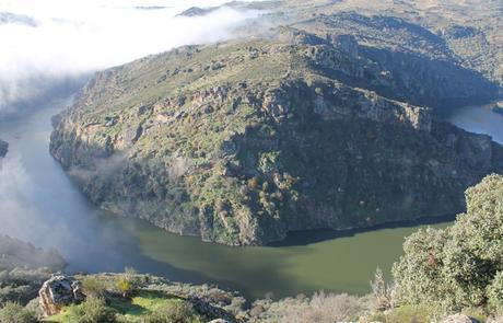 Senda del Duero: Pinilla-Fermoselle Gran meandro del Duero con niebla en Pinilla de Fermoselle