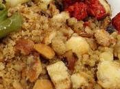 Migas chorizo, pimientos verdes melón.