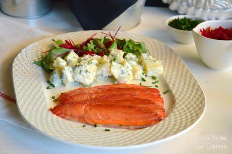 Gravlax o Salmón Marinado con Remolacha y Ensalada de Patatas