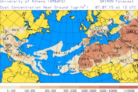 España: Intrusión de polvo africano 7-julio-2015 (Pronóstico)