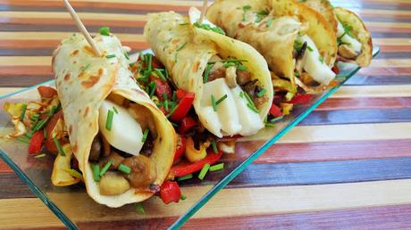 Crepes veganos rellenos de champiñones