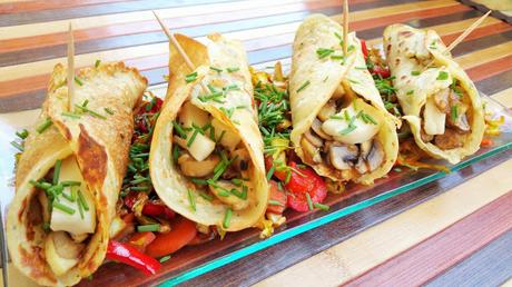 Crepes veganos rellenos de champiñones