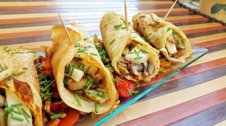 Crepes veganos rellenos de champiñones