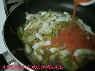 CHOCO EN SALSA CON VERDURA. SIN GLUTEN.