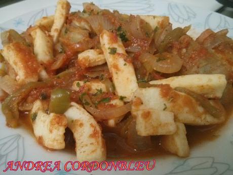 CHOCO EN SALSA CON VERDURA. SIN GLUTEN.