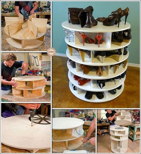 This DIY Lazy Susan Shoe Rack is Just Awesome for Shoe Storage