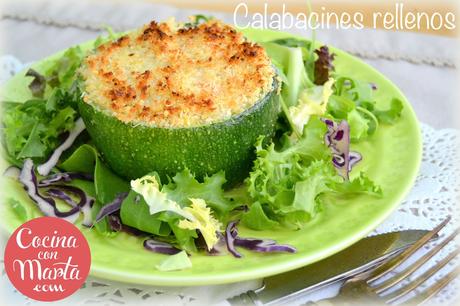 Receta calabacines rellenos de gambas o langostinos. Fácil, rápida, sana, ligera. Cómo rellenar calabacines