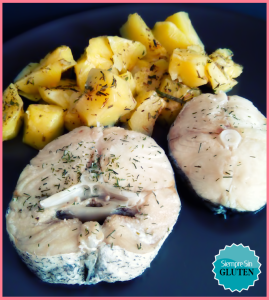 Merluza al vapor con patatas a las finas hierbas (Sin Gluten, Sin Huevo, Sin Lácteos)