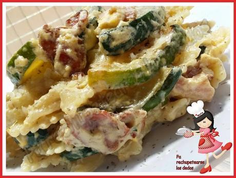 * Farfalle a la carbonara con calabacín (tradicional)