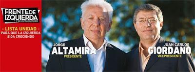 Altamira / Giordano, la fórmula presidencial de la Lista UNIDAD del Frente de Izquierda.