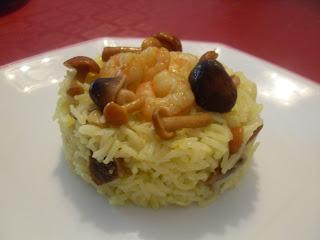 Arroz jazmín con setas y gambas