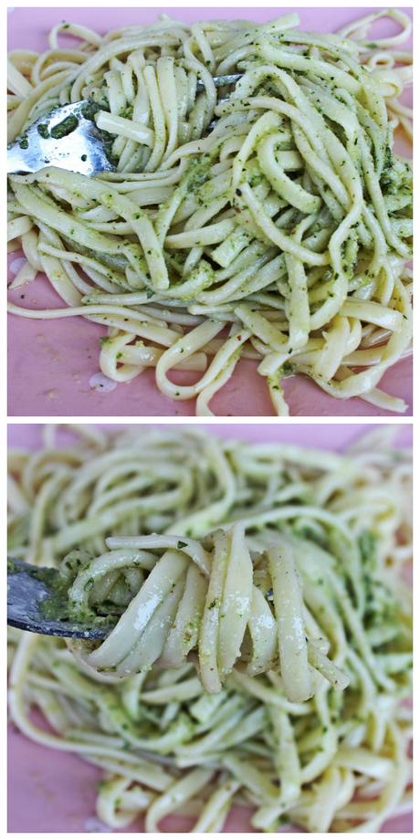 ESPAGUETIS AL PESTO & HAMBURGUESA VEGETAL