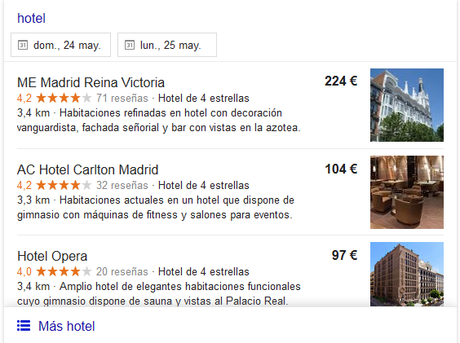 Ahora Google muestra los precios de los hoteles en sus búsquedas