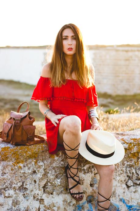 Shoulder Off Red Dress