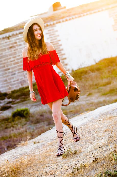 Shoulder Off Red Dress