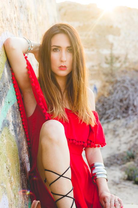 Shoulder Off Red Dress