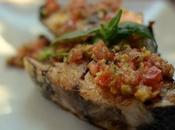 Corvina plancha vinagreta mediterránea.