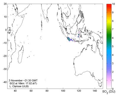 Seguimiento por satélite de la erupción del Monte Merapi (Java)