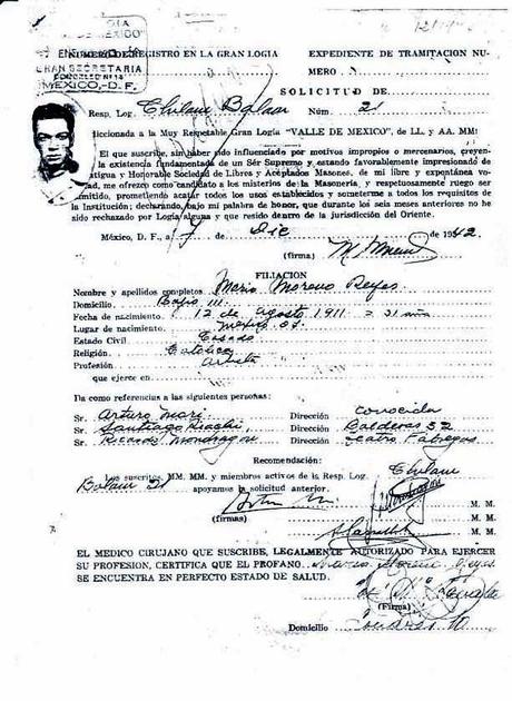 Solicitud de ingreso en la masonería de Mario Moreno “Cantinflas”