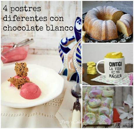 4 postres diferentes con chocolate blanco