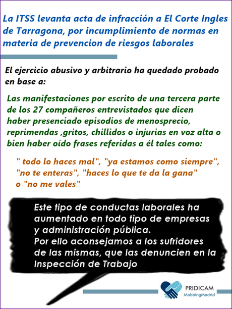MobbingMadrid La ITSS levanta acta de infracción a El Corte Ingles por incumplimiento de normas en materia de prevencion de riesgos laborales