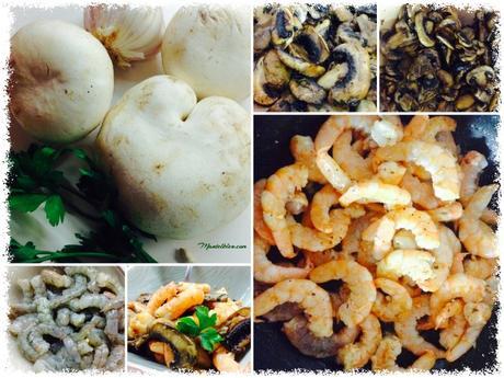 Ensalada de champiñones y langostinos al ajillo Ensalada de champiñones y langostinos al ajillo