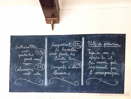 Pizarra menu suplementos El sortidor de la Filomena Pages Baco y Boca