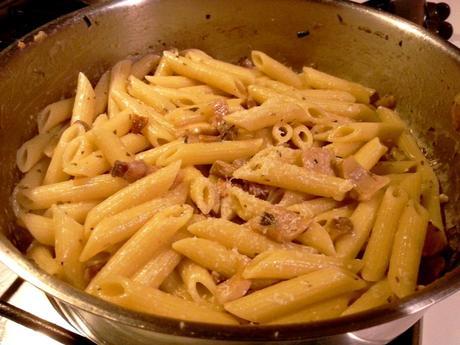 Receta de pasta con carne y setas – Macarrones con panceta y setas boletus – Penne rigate con pancetta e porcini macarronespanceta4
