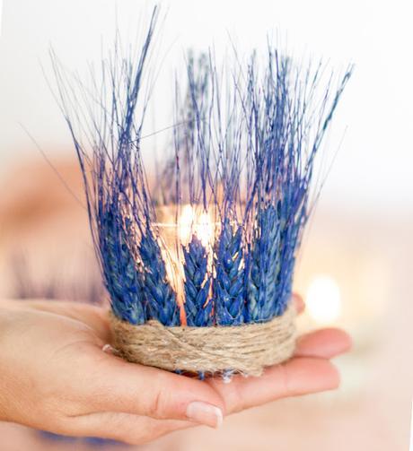 DIY: Portavelas con espigas en azul