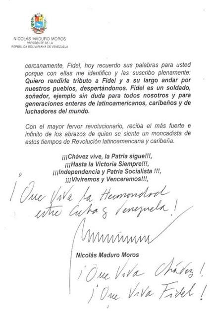 Carta de Maduro a Fidel Castro por 62 años del asalto al cuartel Moncada