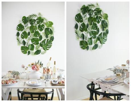 Hojas y flores decorando la pared