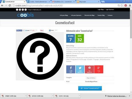 Coobis, plataforma para monetizar blogs con patrocinadores. Mi ficha en Coolis. CosmeticaFacil en Coolis. Score y Seo