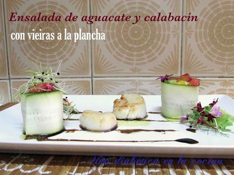Ensalada de aguacate y calabacín con vieiras a la plancha