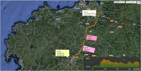 Camino Ingles a Santiago, mapa de la ruta y altimetría segundo día