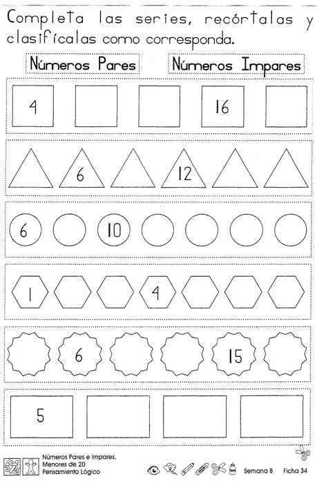 Números pares e impares, menores de 20: 2do Grado Números pares e impares menores de 20 pensamiento logico