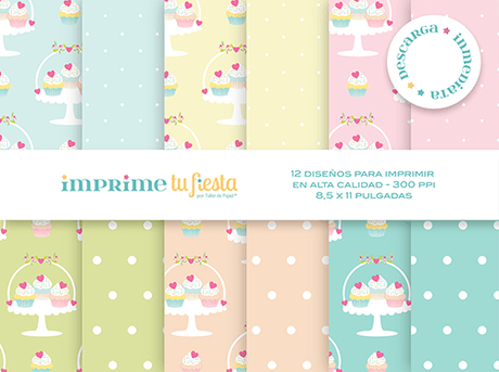 Papeles Digitales - Cupcakes | 12 Papeles para imprimir | Papeles para Diseño de Tarjetas, Scrapbooking, Diseño Web y más! Encuéntralos en mi tienda Etsy Imprime tu Fiesta.