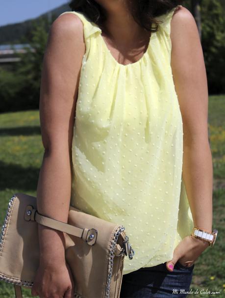 yellow blouse front gather