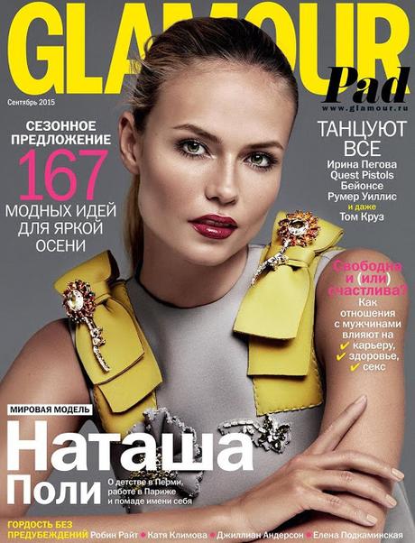 Natasha Poly luce para en la portada de Glamour Rusia