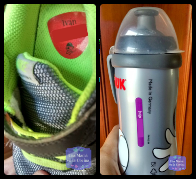 Zapatillas y botellas de agua personalizadas con etiquetas
