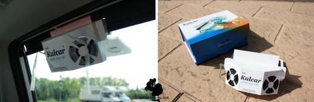 Un ventilador solar para mantener el coche fresco en verano kulcar montado y kulcar en la caja