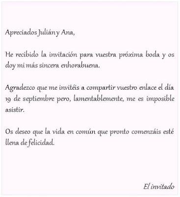 Texto de ejemplo para rechazar una invitación de boda