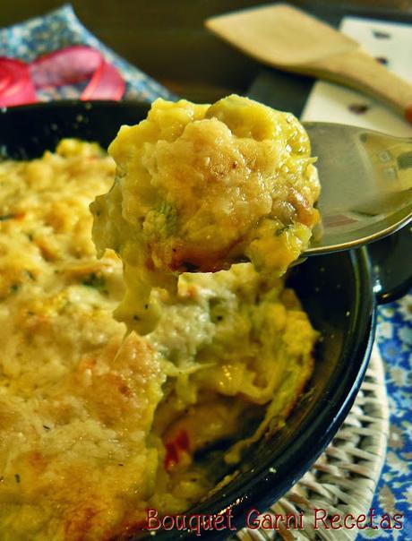 Gratin de coliflor y champiñones