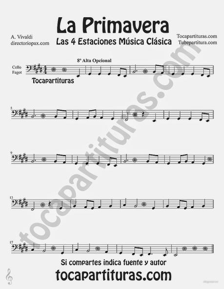 Primavera Antonio Vivaldi Partitura para Chelo Fagot 