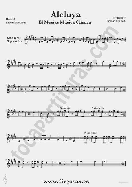 Tubepartitura Aleluya de Haendel partitura de Saxofón Tenor y Saxofón Soprano El Mesias