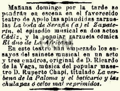 El año de la verbena de la Paloma. Madrid, 1894