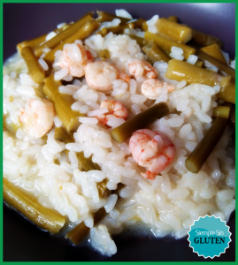 Risotto con ajetes, gambas y trigueros (Sin Gluten, Sin Lácteos, Sin Huevo)