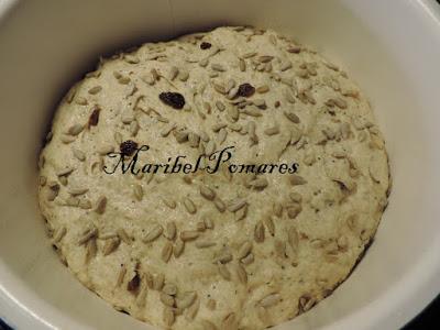 Pan integral de calabaza, semillas de amapola, linaza, girasol y pasas.