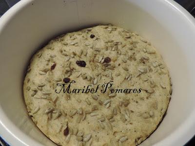 Pan integral de calabaza, semillas de amapola, linaza, girasol y pasas.